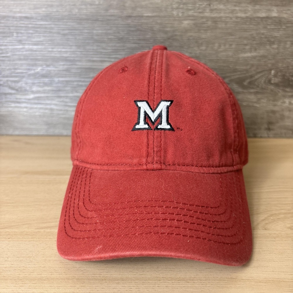 College M Logo Hat Cap Strap Back Mens Red NCAA Embroidered Dad Hat University